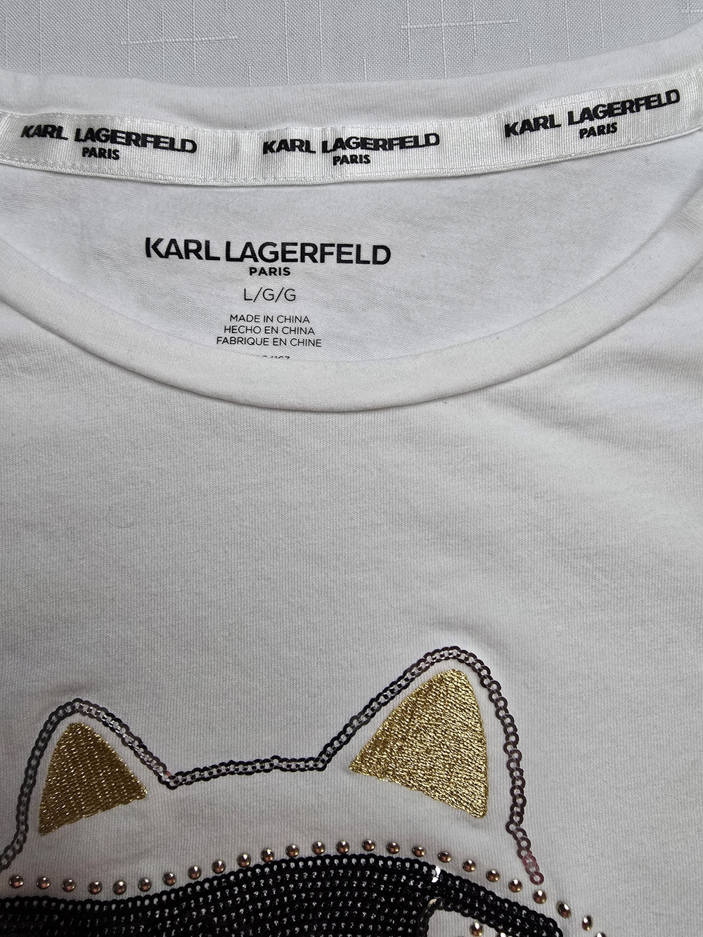 Karl Lagerfeld White and Black Tee Bejeweled Choupette Dramatic Feastive - Picture 6 of 12